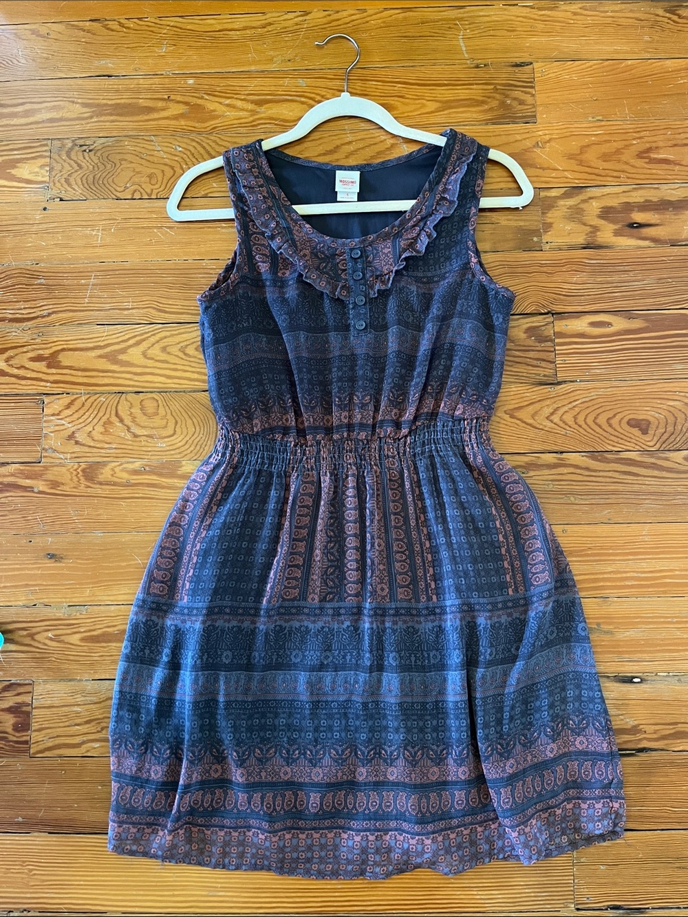 Mossimo Supply Co. Navy & Rust Printed Sleeveless Ruffle Dress